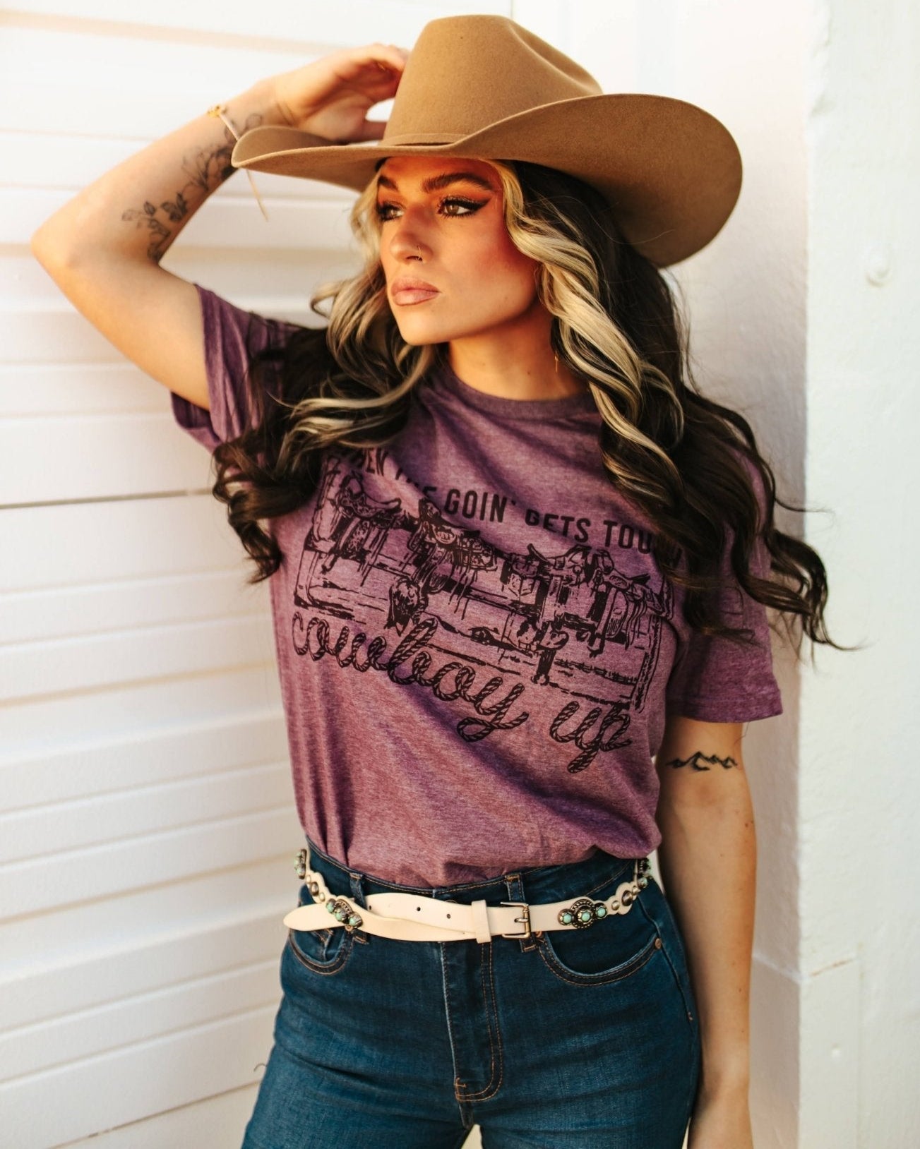 Maroon Cowboy Up Graphic Tee DAME BOHEME