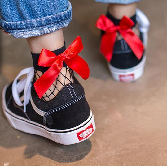 New Fashion Women Black Mesh Short Ankle Socks Girls Fishnet Socks With Cute Bow Ladies Socks in 6 Colors Outdoor Stylish Socks For Women DAME BOHEME