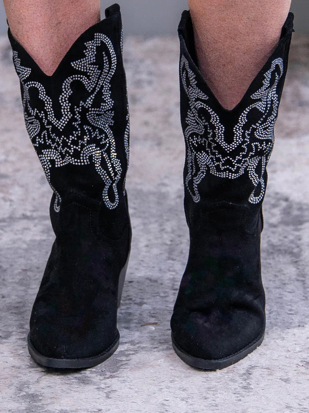 Beast Fashion Rhinestone Detail Point Toe Suede Boots Trendsi