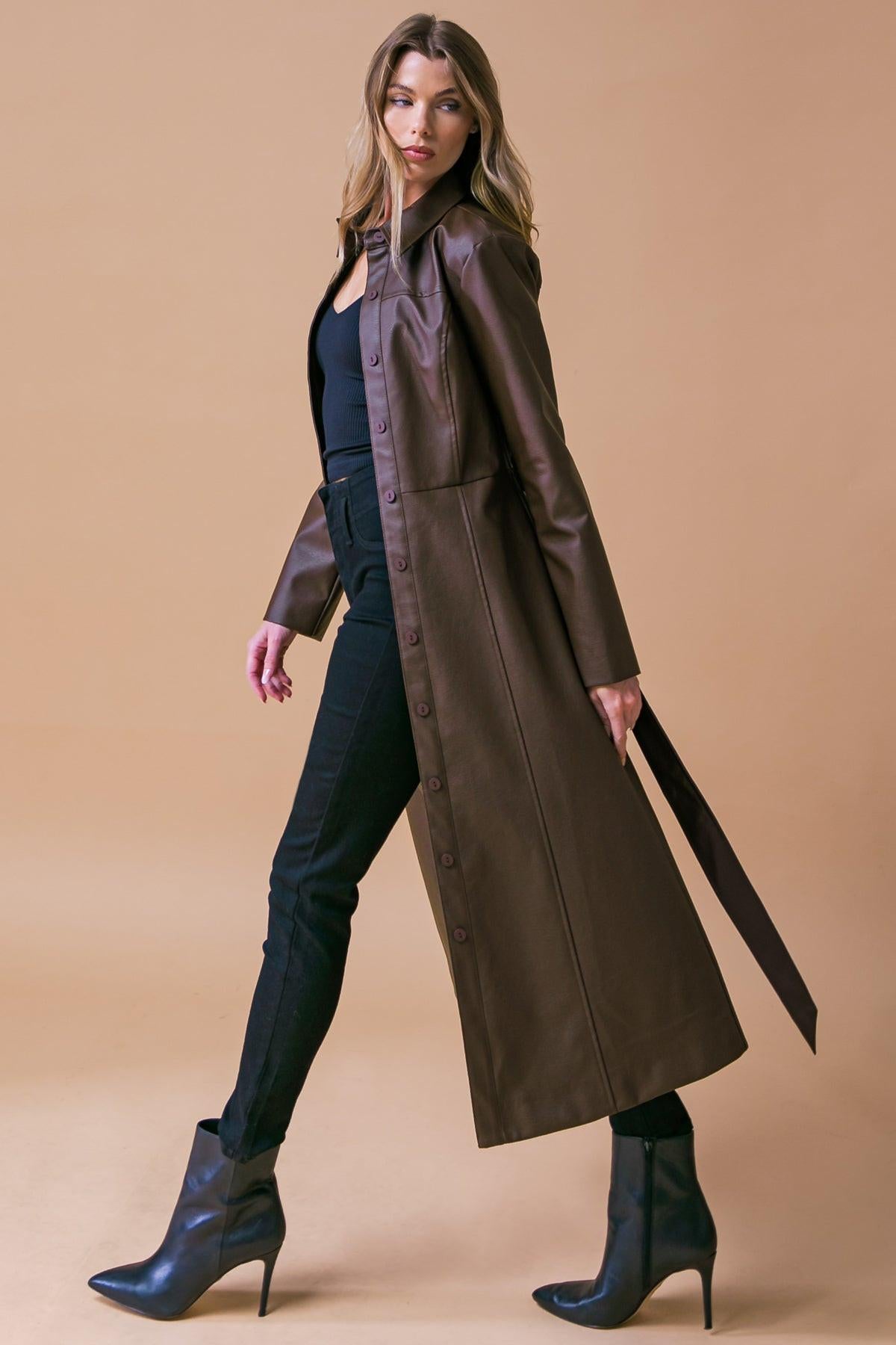 WHAT A WONDERFUL DAY LEATHER MIDI COAT DAME BOHEME
