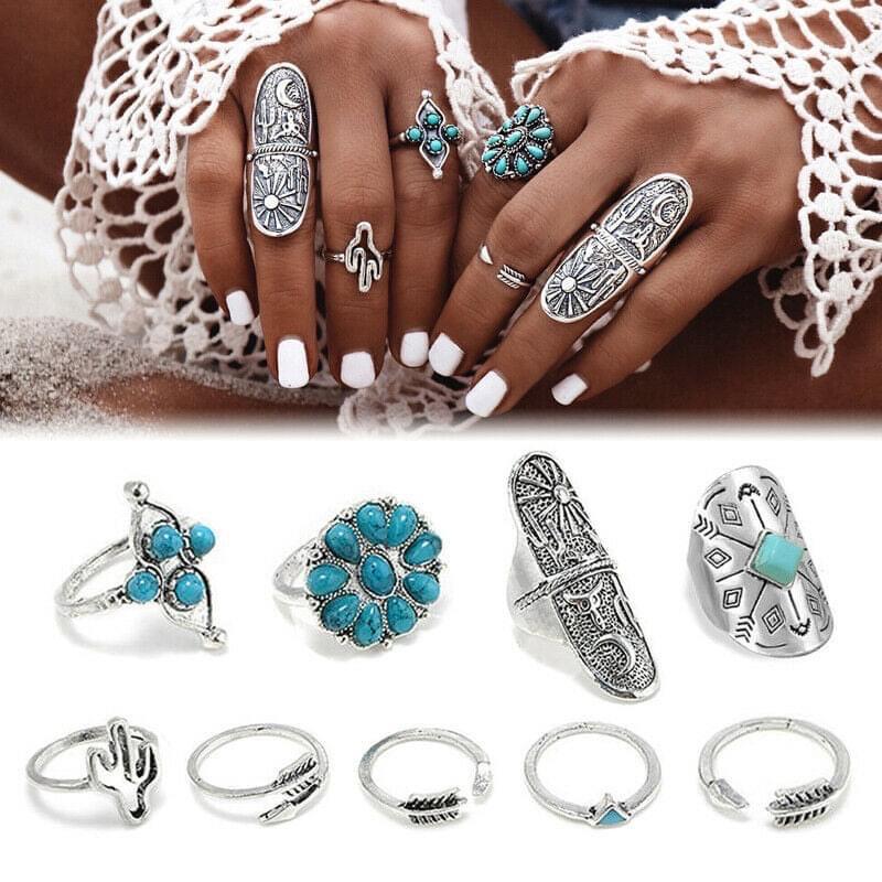 Silver and Turquoise Ring Set DAME BOHEME