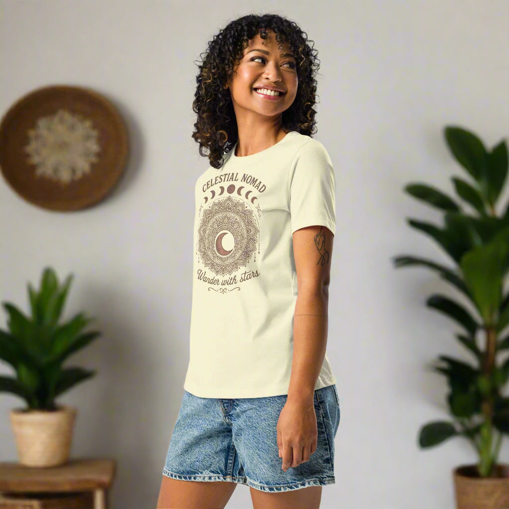 Celestial Nomad Vintage Bohemian Women's Graphic T-Shirt DAME BOHEME