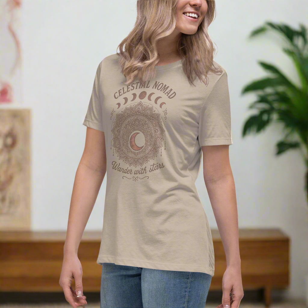 Celestial Nomad Vintage Bohemian Women's Graphic T-Shirt DAME BOHEME
