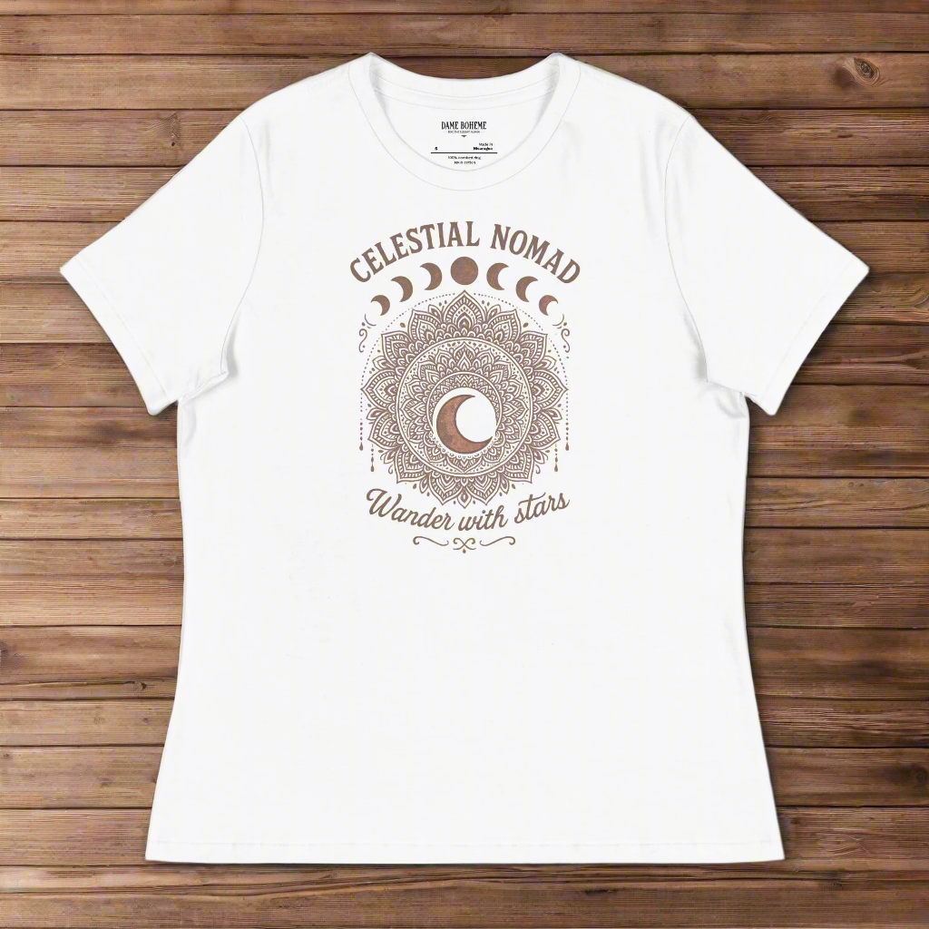 Celestial Nomad Vintage Bohemian Women's Graphic T-Shirt DAME BOHEME