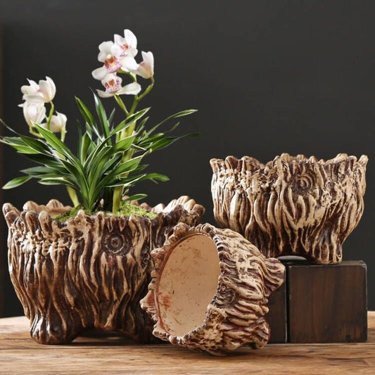 Large Ceramic Flower Pot with Tree Root Design  DAME BOHEME