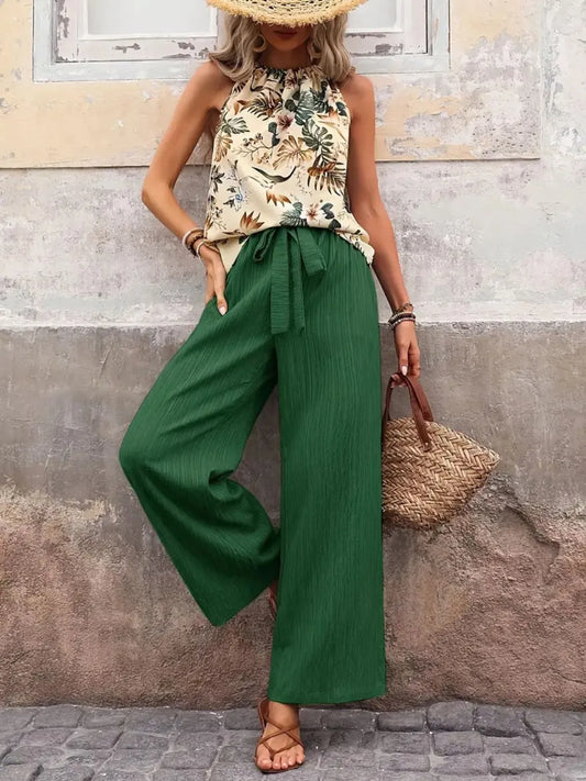 Printed Tank Top and Wide Leg Pants Set  DAME BOHEME