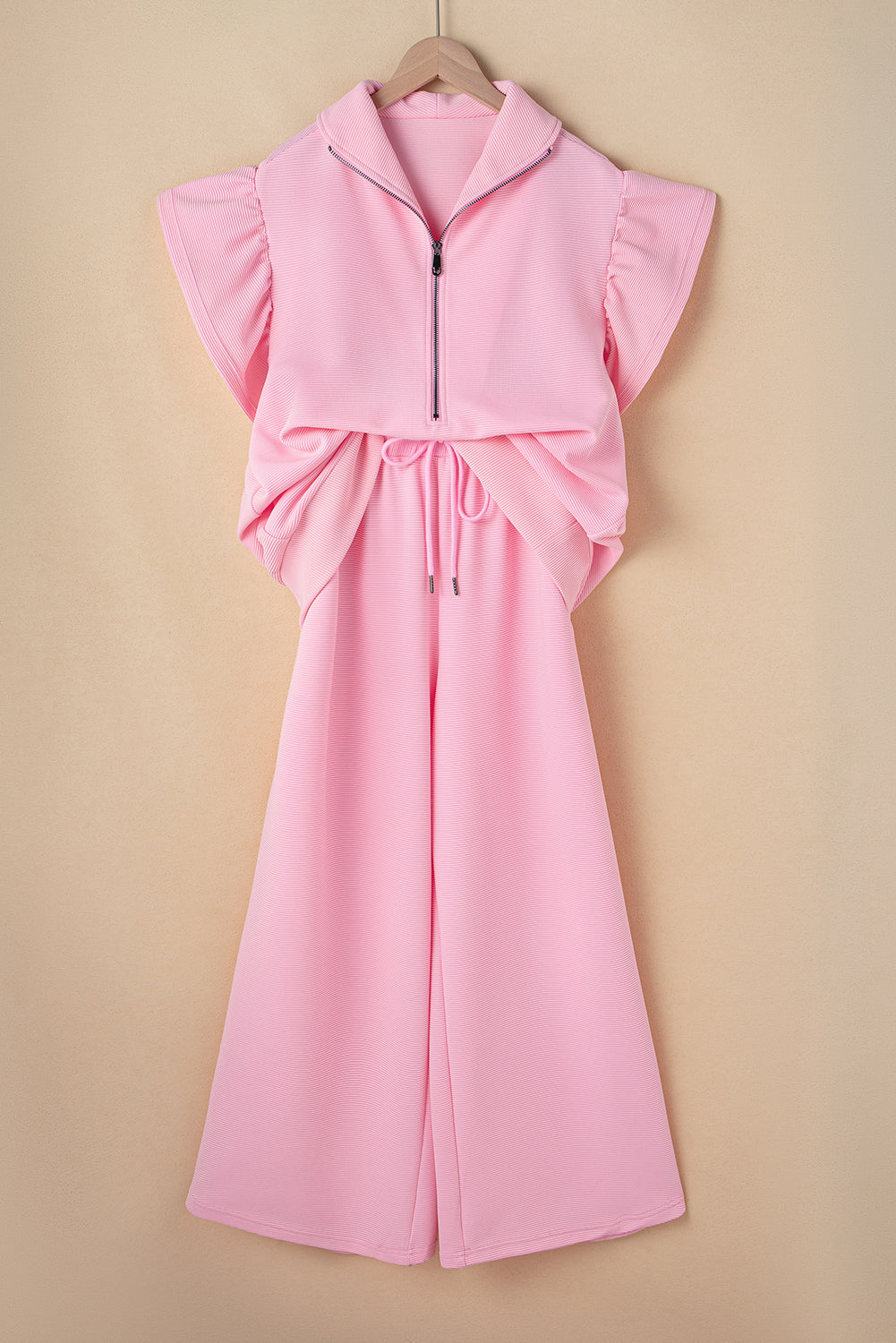 Kallie Ruffled Sleeve Zipped Top and Wide Leg Pants Set  DAME BOHEME