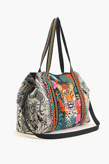 Tropical Leopard Embellished Tote  DAME BOHEME