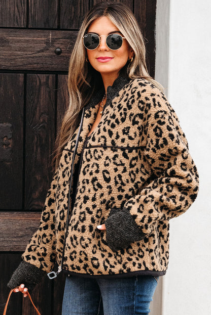 Sloane Leopard Zip Up Pocket Jacket  DAME BOHEME
