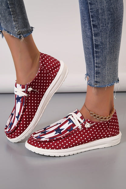 Racing Red Polka Dot Stars and Stripes Independent Day Casual Shoes  DAME BOHEME