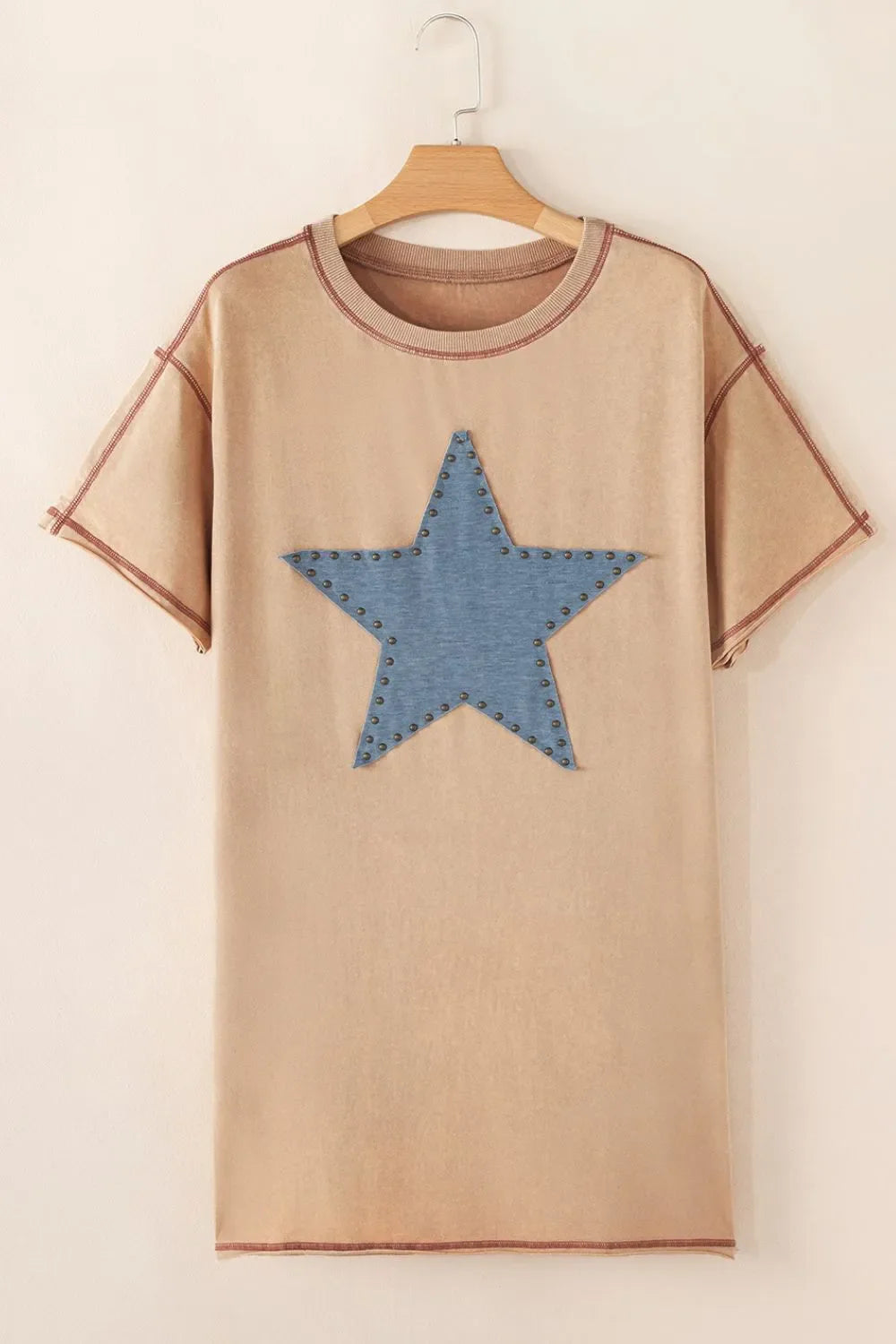 Mineral Wash Stud Beaded Star Pocketed T Shirt Dress  DAME BOHEME