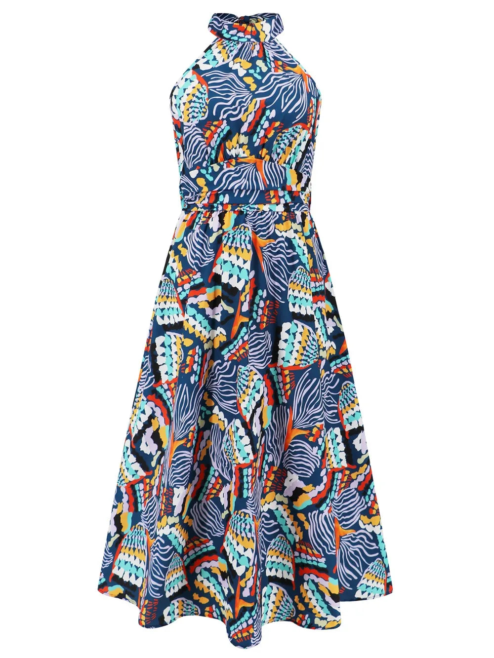 Ruched Printed Halter Neck Midi Dress Trendsi