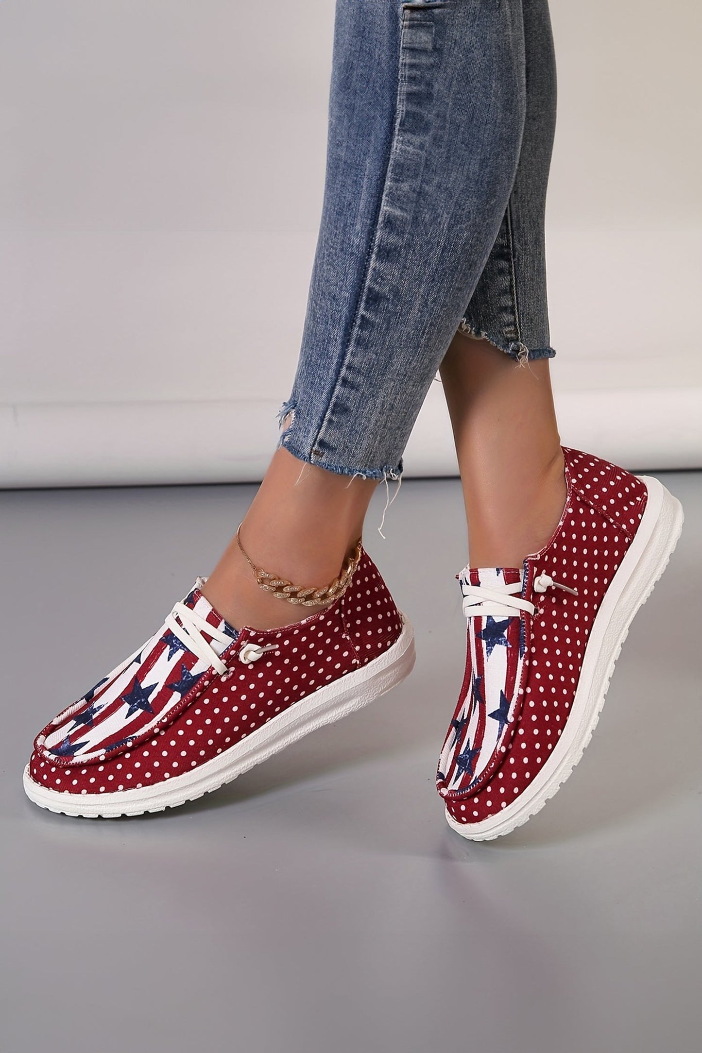 Racing Red Polka Dot Stars and Stripes Independent Day Casual Shoes  DAME BOHEME