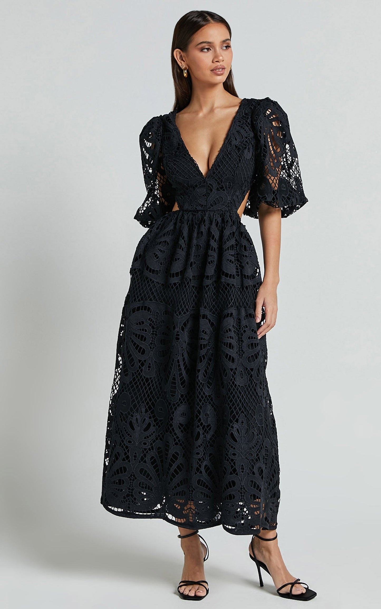 Cutout Back Lace Crochet V-Neck Dress Trendsi