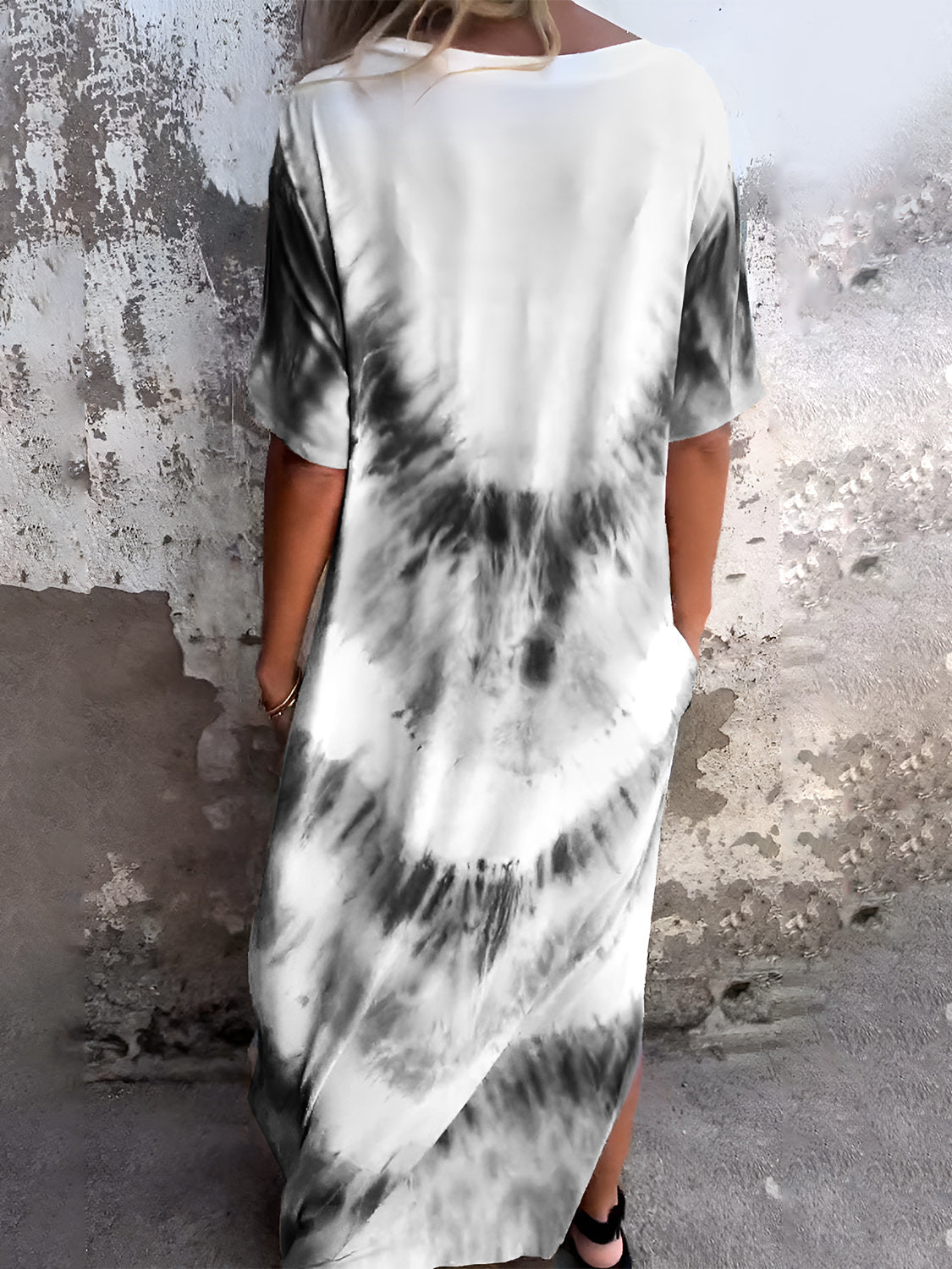 Full Size Pocketed Tie-Dye Short Sleeve Maxi Dress Trendsi