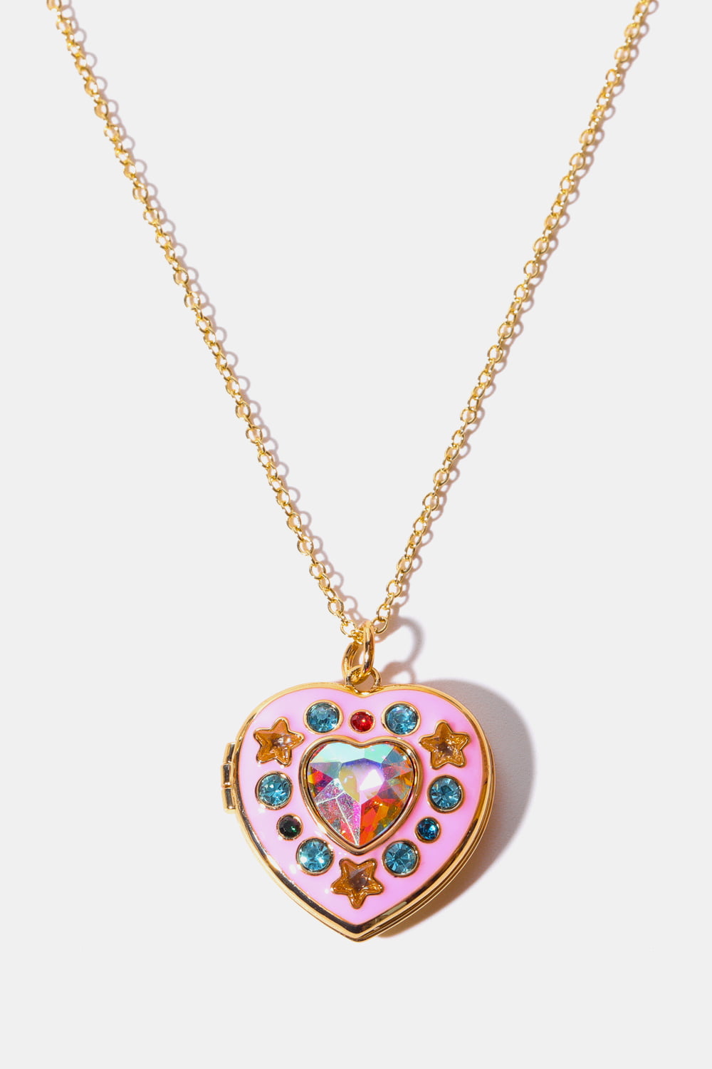 Rhinestone Decor Heart Box Pendant Necklace  DAME BOHEME