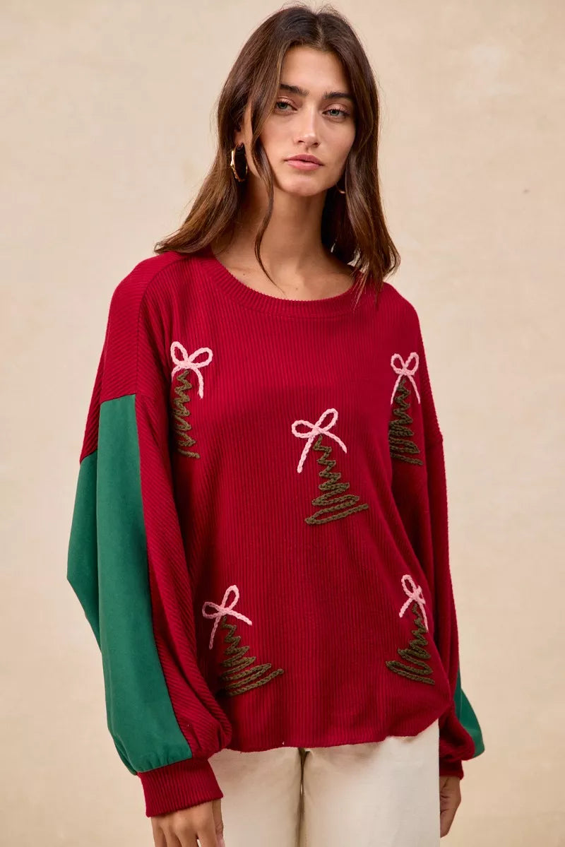 BiBi Christmas Theme Tree Embroidered Sweater  DAME BOHEME