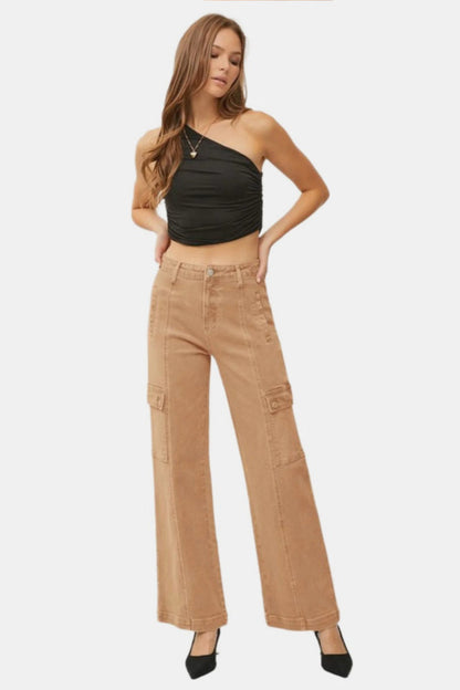 RISEN Full Size High Rise Wide Leg Cargo Jeans Trendsi