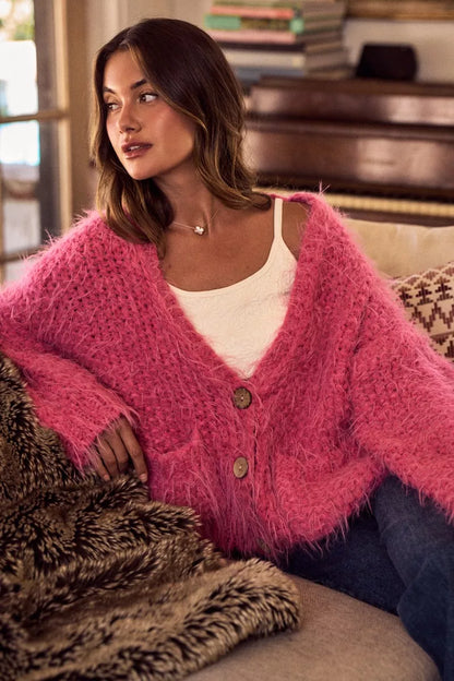 SO ME Soft Touch Hairy Loose Fit Cozy Sweater Cardigan  DAME BOHEME