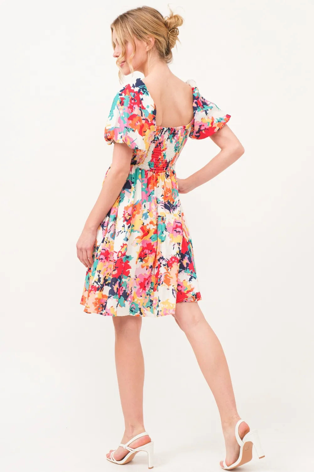 And The Why Square Neck Puff Sleeve Floral Dress  DAME BOHEME