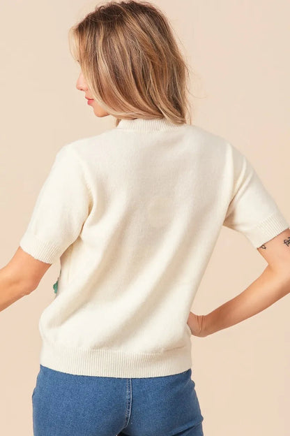 BiBi Crochet Flower Patch Sweater Top Trendsi