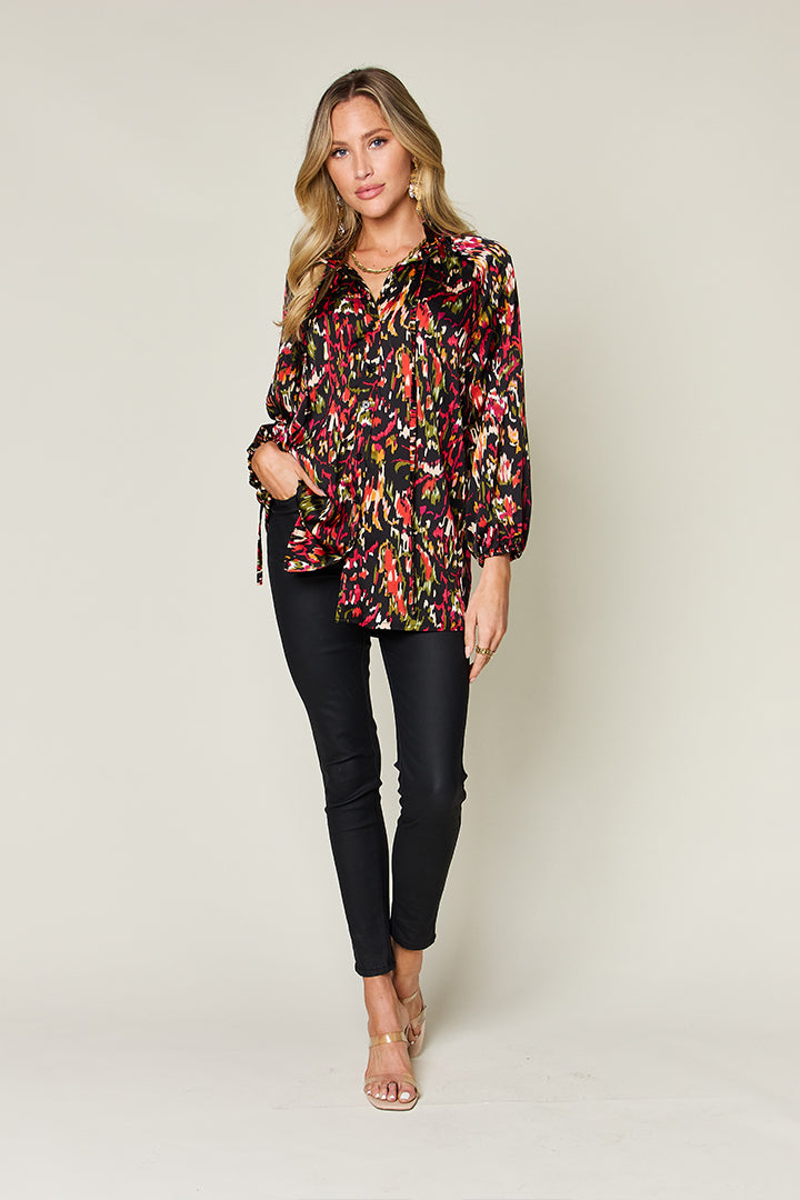 Double Take Full Size Printed Button Up Long Sleeve Shirt  DAME BOHEME