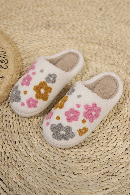 White Floral Fuzzy Winter Slippers  DAME BOHEME