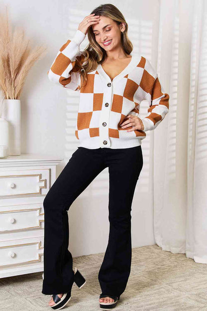 Double Take Button-Up V-Neck Dropped Shoulder Cardigan  DAME BOHEME