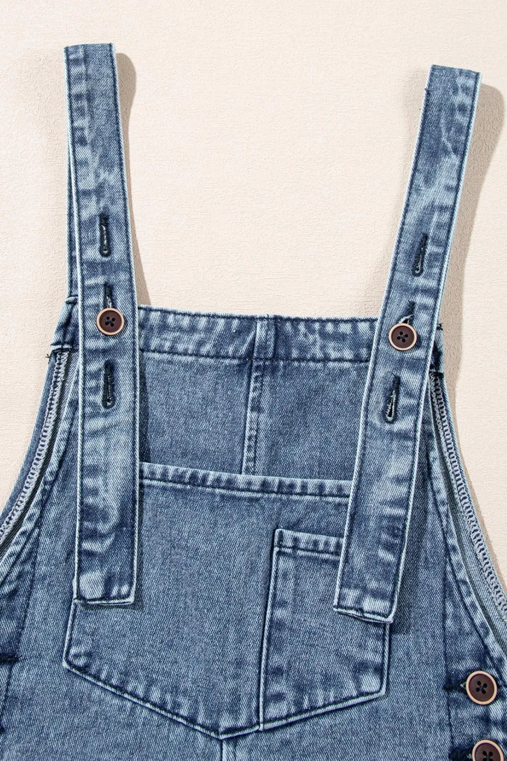 Distressed Bib Pocket Wide Leg Denim Overalls  DAME BOHEME