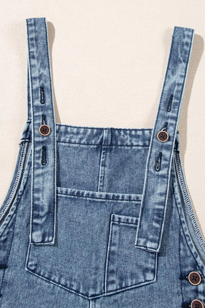 Distressed Bib Pocket Wide Leg Denim Overalls  DAME BOHEME