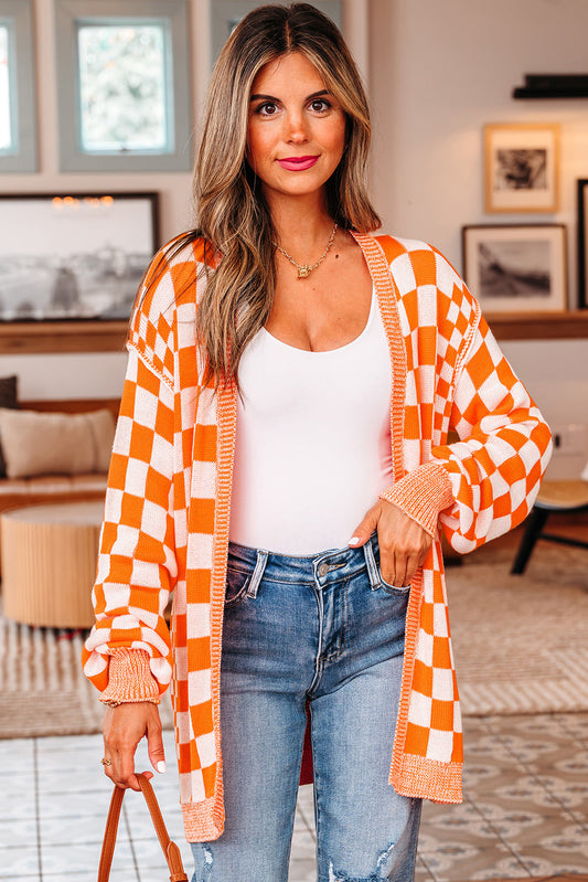 Wrenley Checkered Open Front Drop Shoulder Cardigan  DAME BOHEME