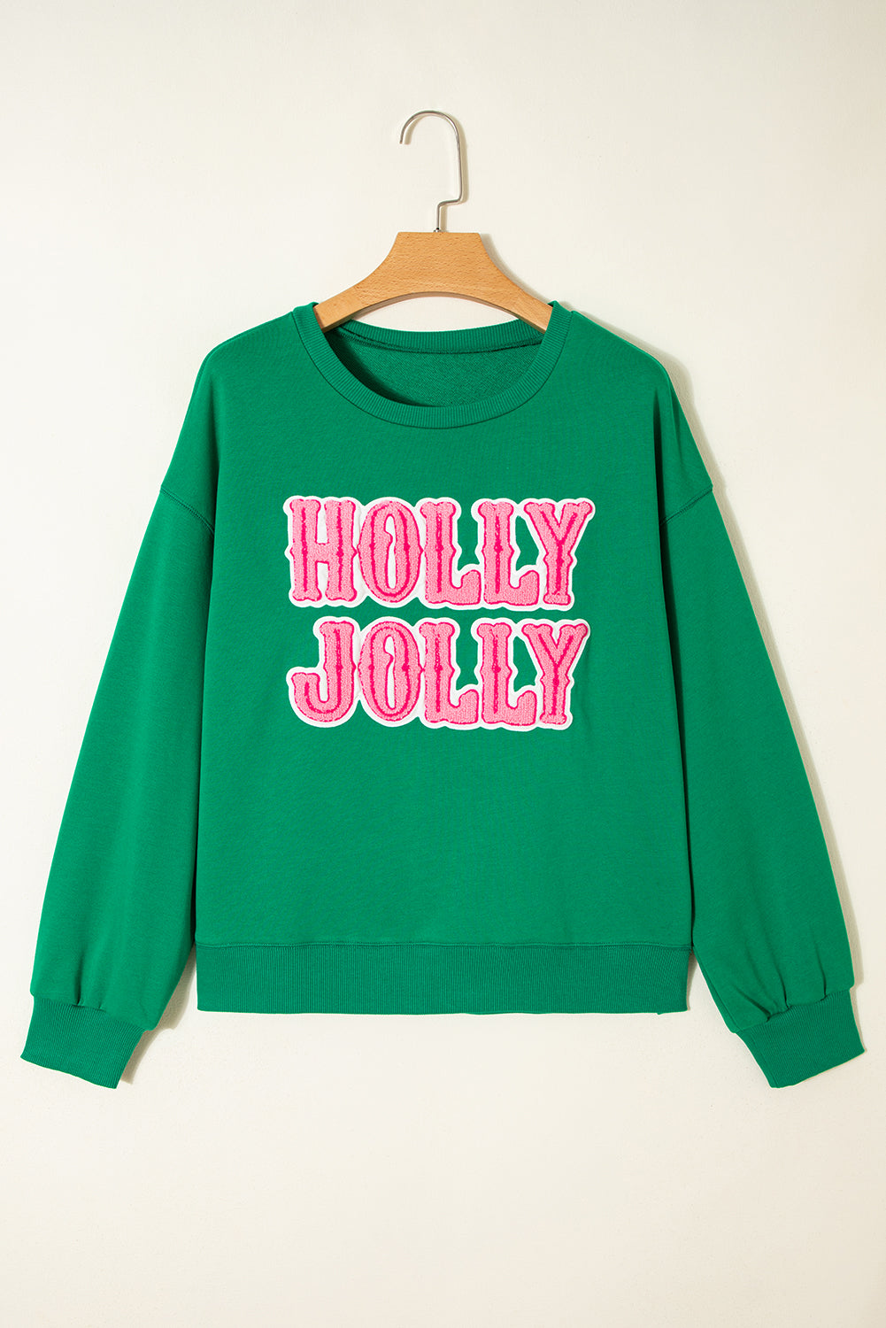 Sea Green HOLLY JOLLY Letter Christmas Holiday Sweatshirt  DAME BOHEME