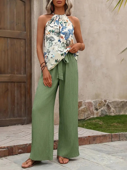 Printed Tank Top and Wide Leg Pants Set  DAME BOHEME