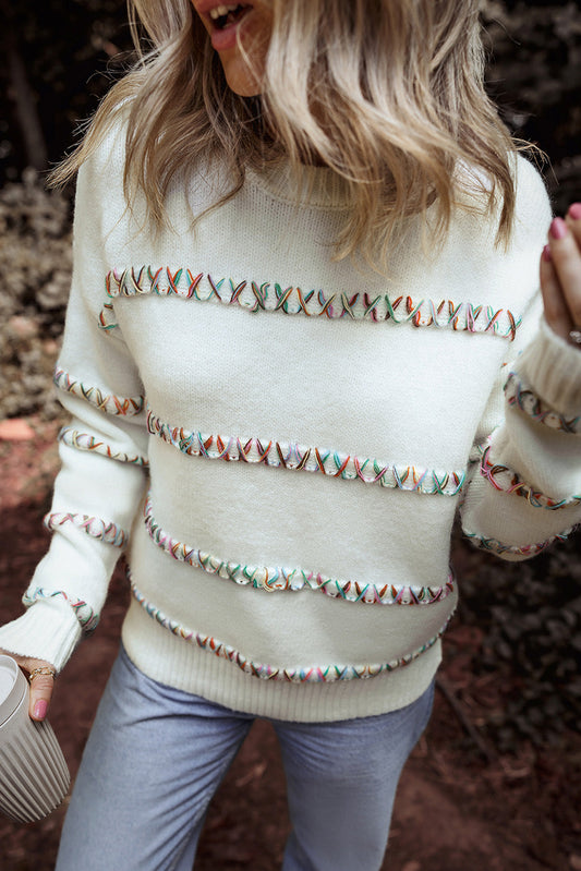 Braelyn Colorful Crossed Stitch Sweater  DAME BOHEME