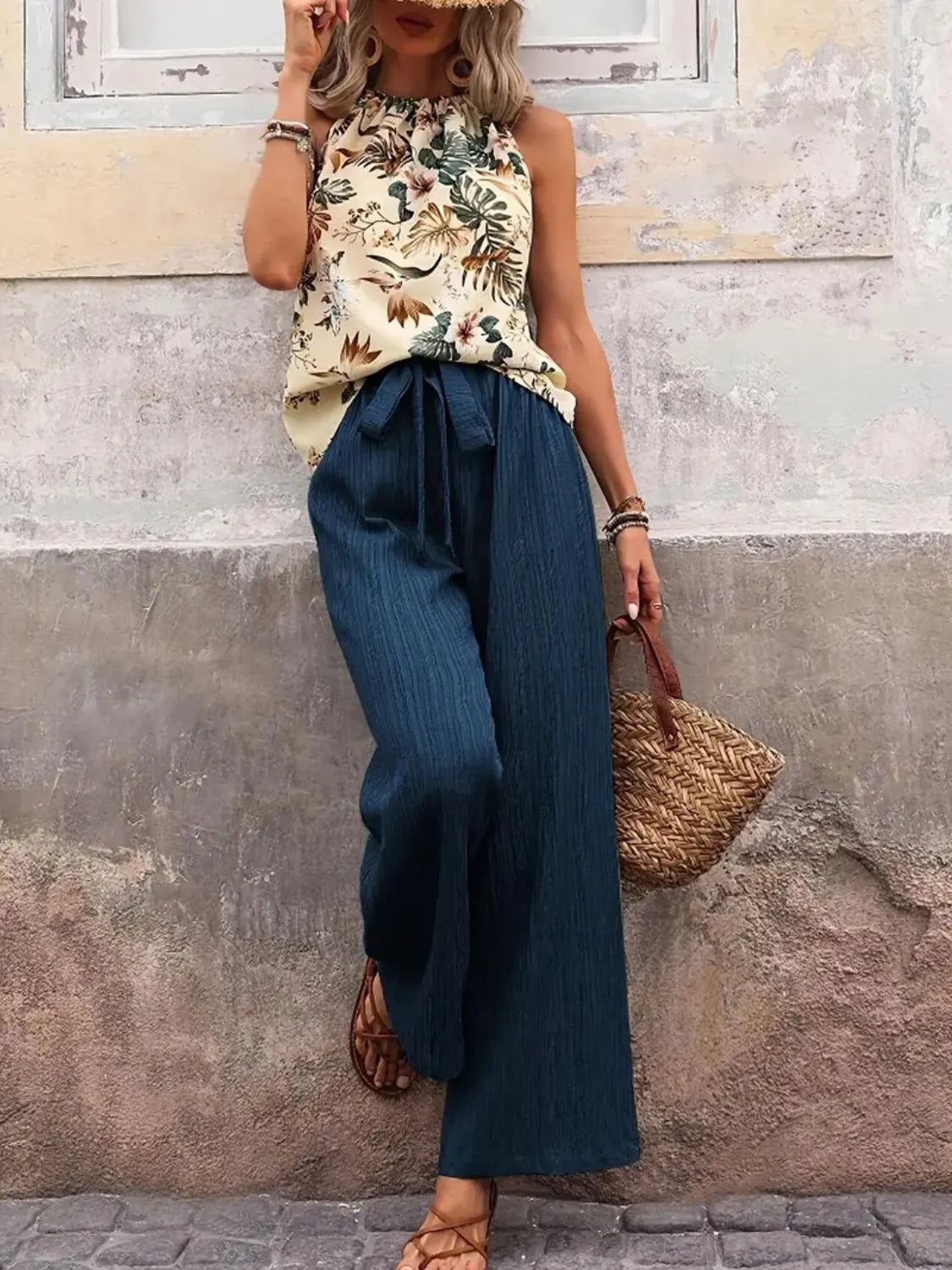 Printed Tank Top and Wide Leg Pants Set  DAME BOHEME