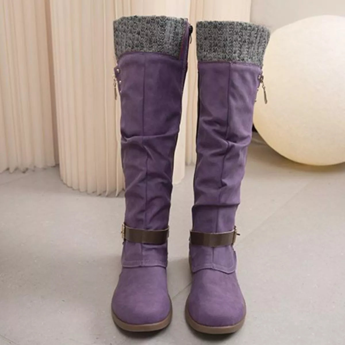 Knee High Slouch Boots with Knit Cuff  DAME BOHEME