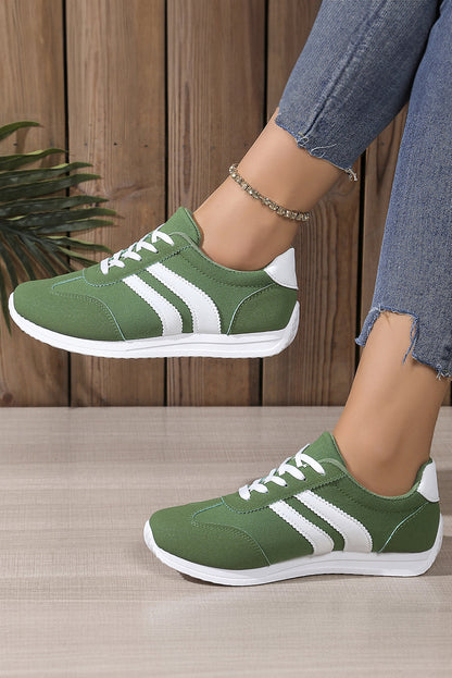 Blackish Green Patchwork Breathable Lace Up Sneakers  DAME BOHEME