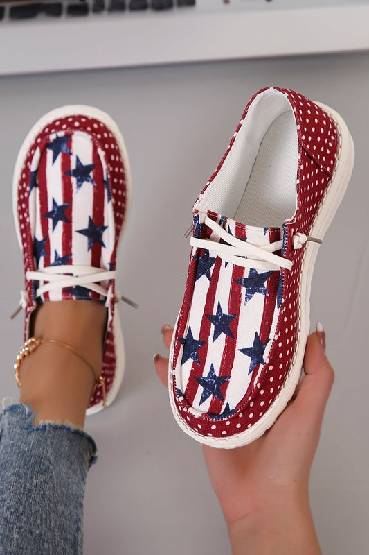 Racing Red Polka Dot Stars and Stripes Independent Day Casual Shoes  DAME BOHEME