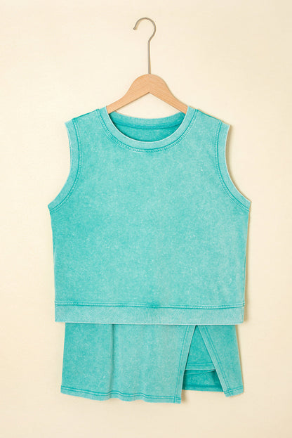 Aria 2 Pieces Mineral Wash Cotton Tank Top Lined Split Skirt Set  DAME BOHEME