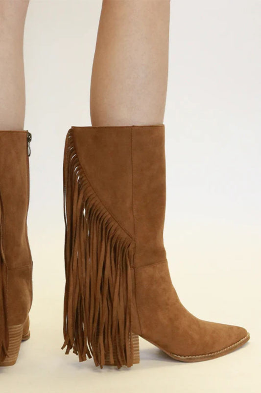 Beast Fashion Suede Fringe Point Toe Boots Trendsi