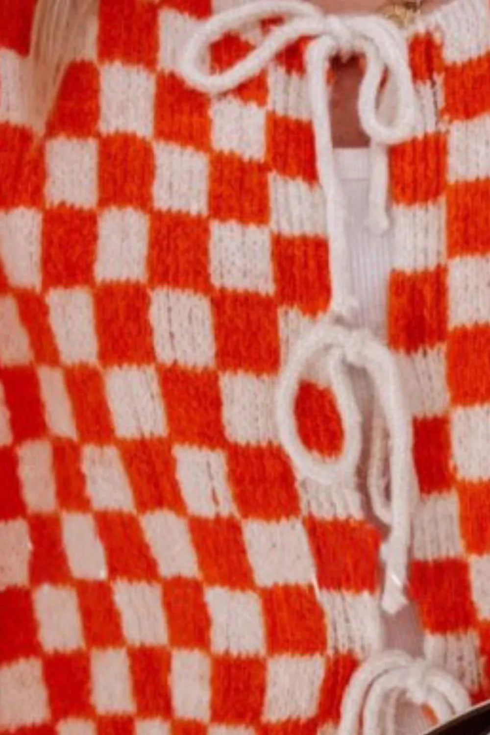 Double Take Tied Checkered Dropped Shoulder Flounce Sleeve Cardigan  DAME BOHEME