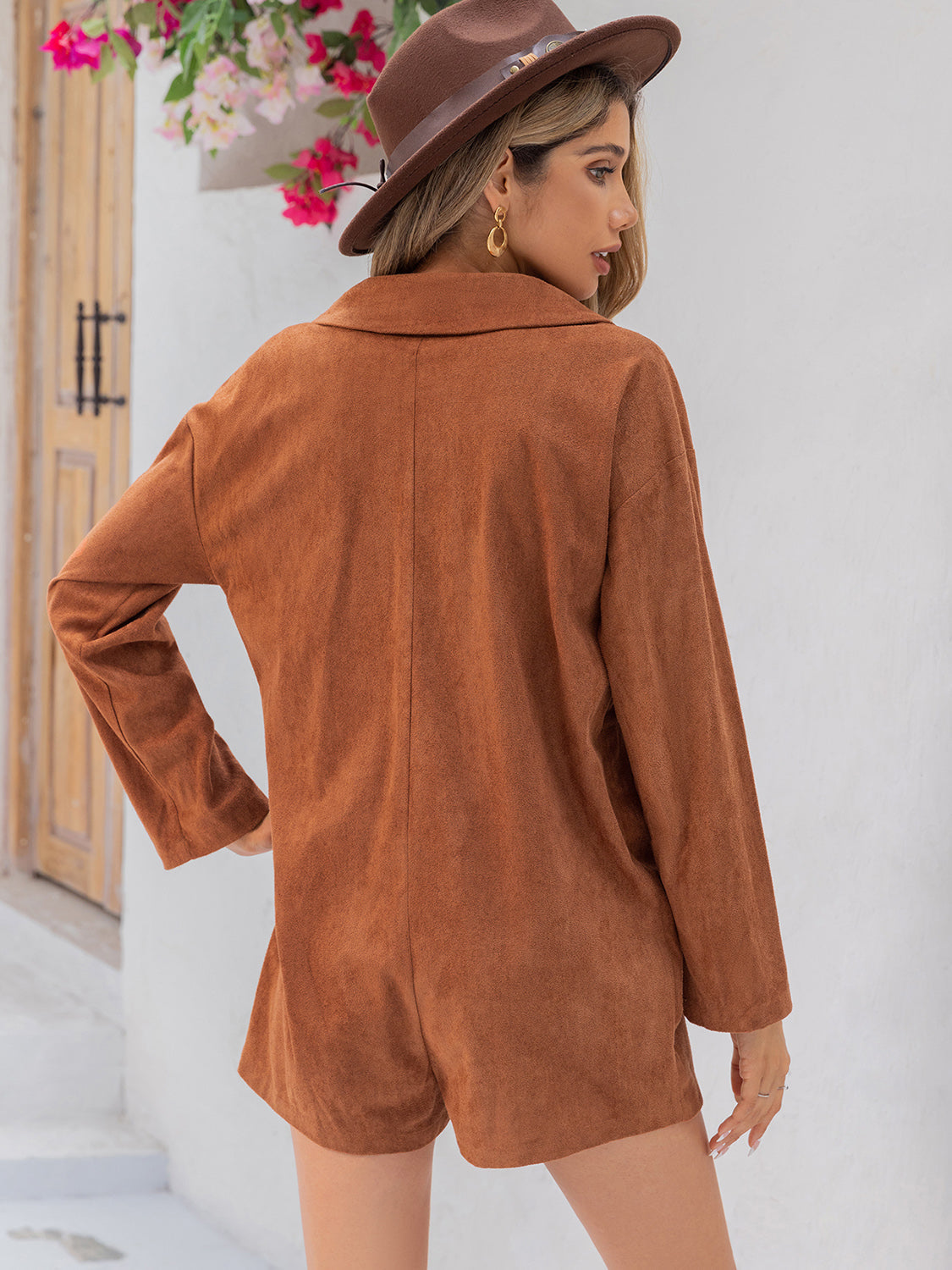 Lapel Collar Long Sleeve Casual One-Piece Romper Trendsi