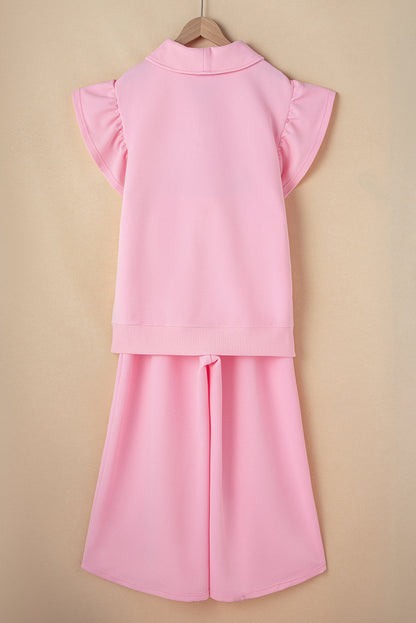 Kallie Ruffled Sleeve Zipped Top and Wide Leg Pants Set  DAME BOHEME
