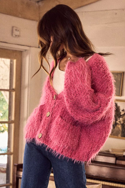 SO ME Soft Touch Hairy Loose Fit Cozy Sweater Cardigan  DAME BOHEME