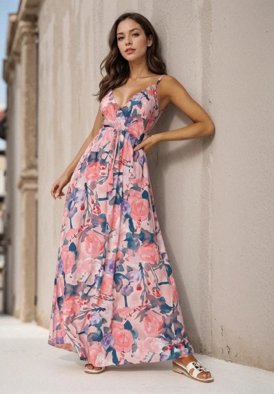 Floral Print Surplice Spaghetti Strap Maxi Dress Trendsi