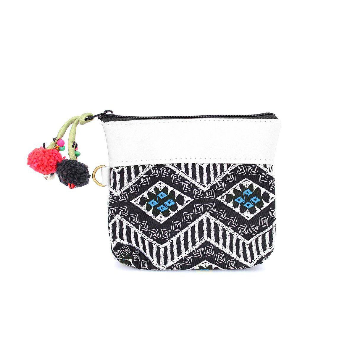 Geometric Leather Coin Purse wit Tassel - Thailand  DAME BOHEME