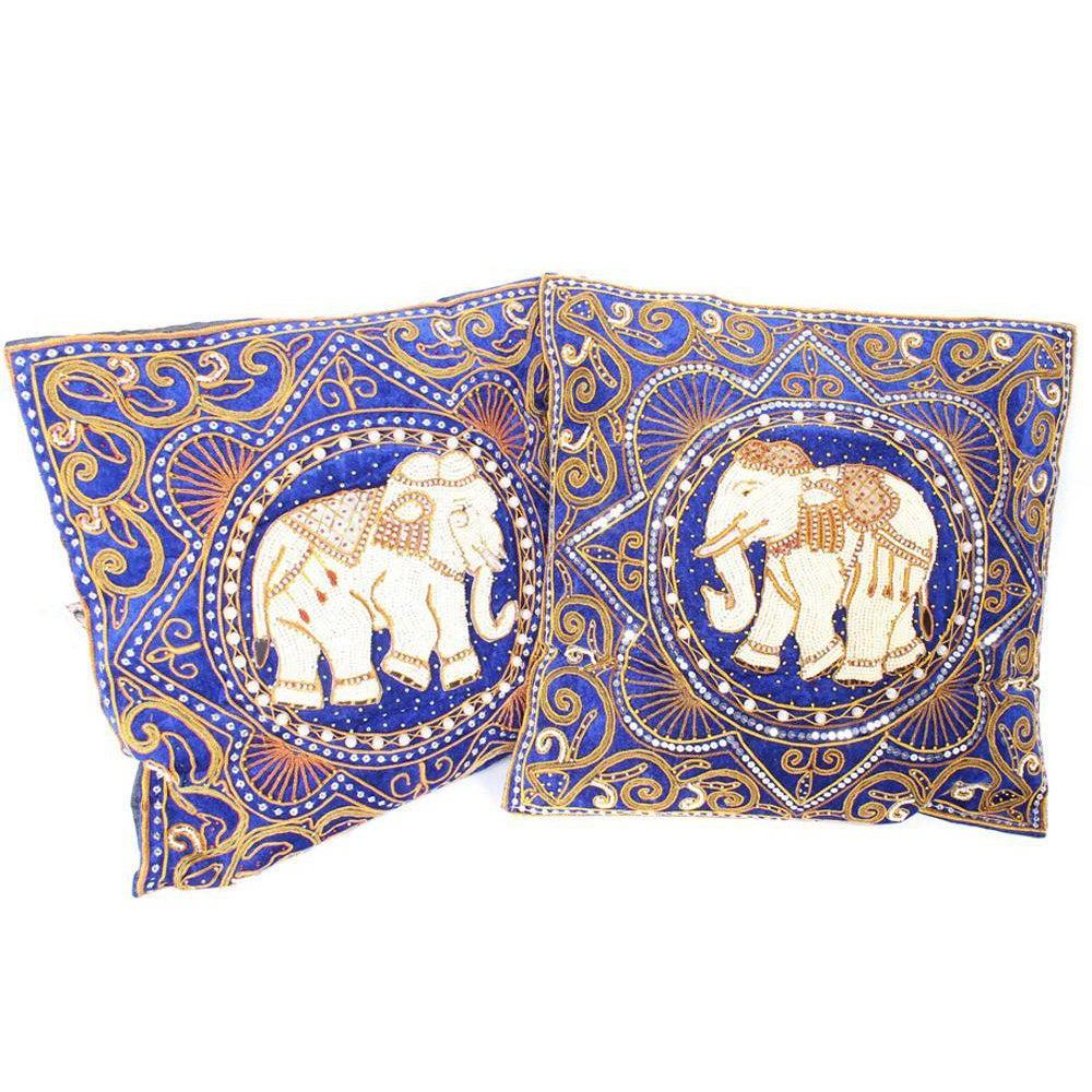Elephant Tapestry Beaded Embroidered Cushion- Thailand  DAME BOHEME