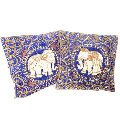 Elephant Tapestry Beaded Embroidered Cushion- Thailand  DAME BOHEME