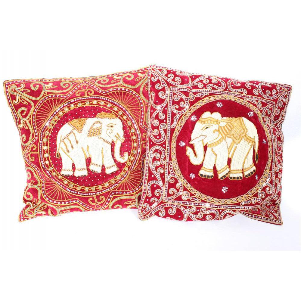 Elephant Tapestry Beaded Embroidered Cushion- Thailand  DAME BOHEME
