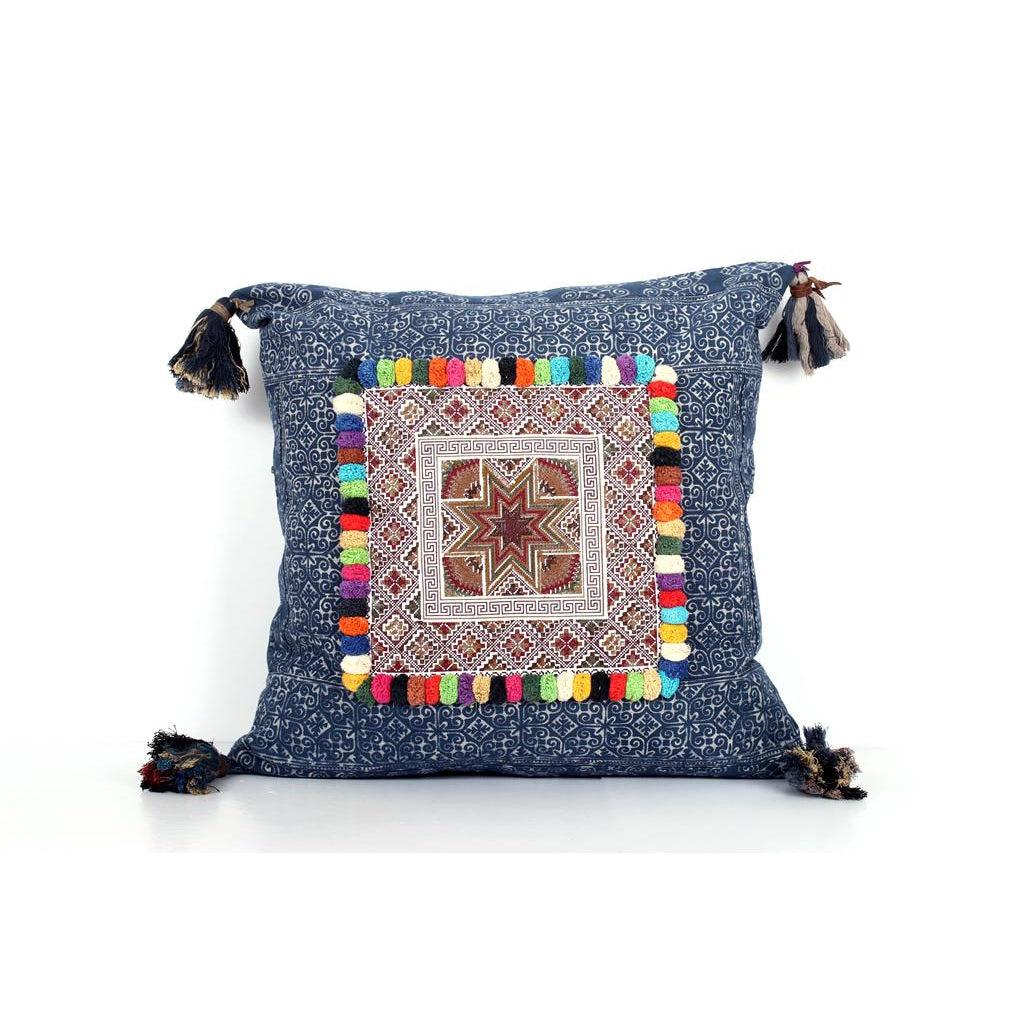 Batik Printed Embroidery Fabric Geometric Cushion - Thailand  DAME BOHEME